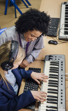 women teaching piano