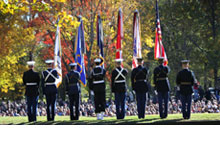 group of veterans with flags